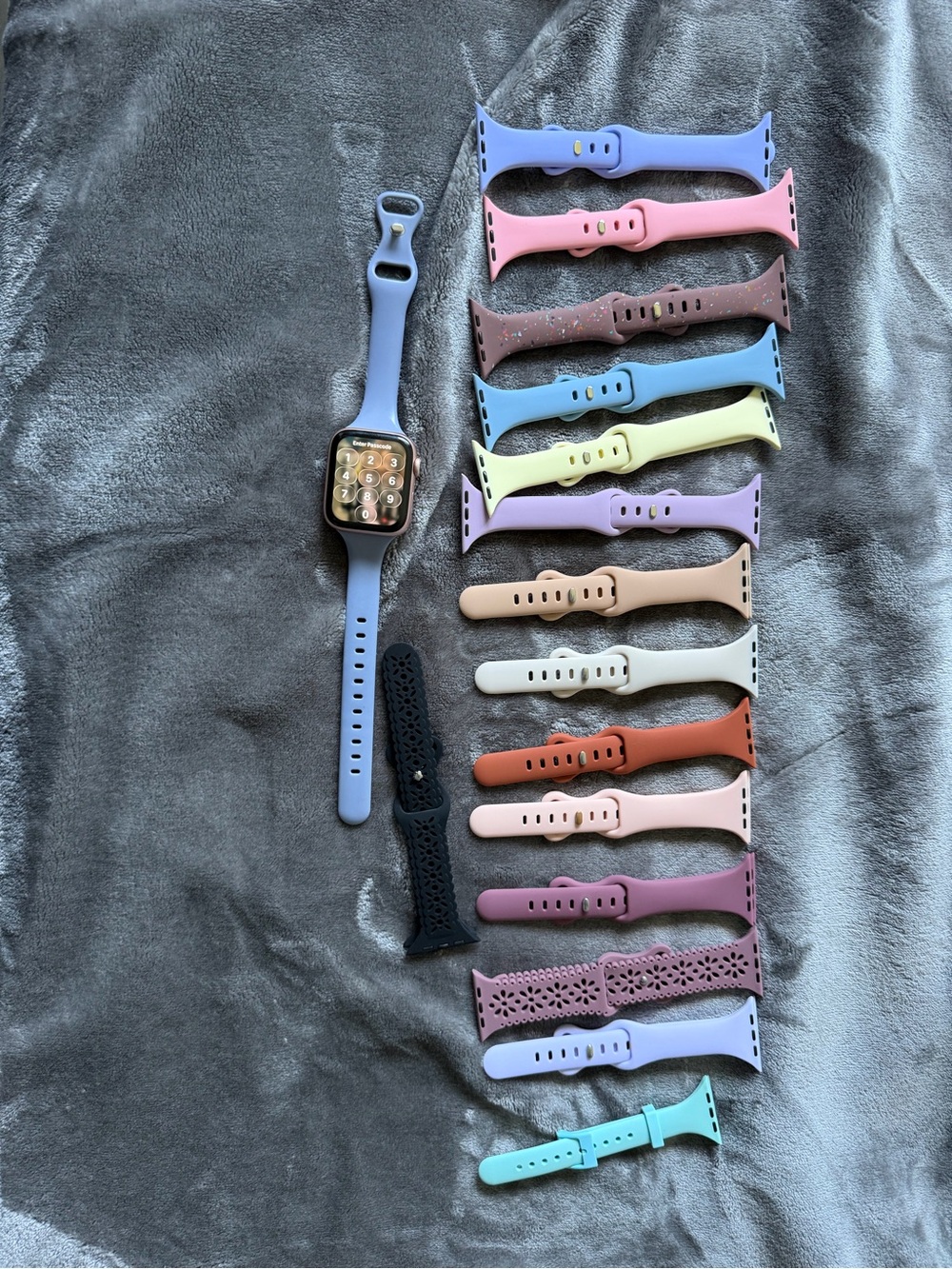Apple Watch Series 6 with Multiple Silicone and Decorative Bands - Pastel Mix